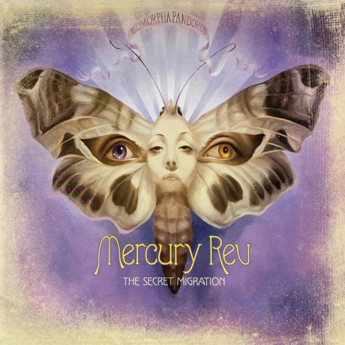 Omot CD-a The Secret Migration – Mercury Rev (2005) mistični leptir sa očima na ljubičastoj pozadini.