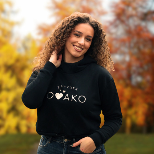 Kratka dukserica (Crop Top Hoodie) "Zauvijek ovako" Sparkle Silver Glitter
