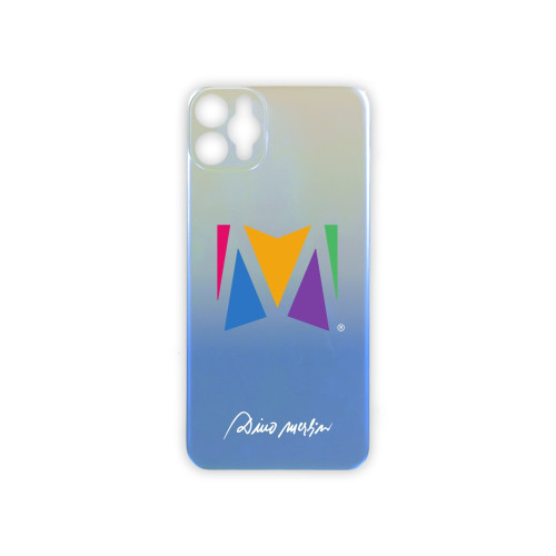Svijetlo plava maska za telefon "Mi" iz istoimenog singla Dine Merlina "Mi" sa originalnim potpisom "Dino Merlin" na bijeloj pozadini.
