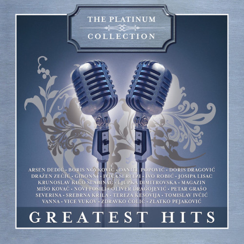 Omot CD-a The Platinum Collection - Greatest Hits (2 CD) prikazuje mikrofon na plavoj pozadini i ispisana imena raznih izvođača koji učestvuju na kompilaciji.